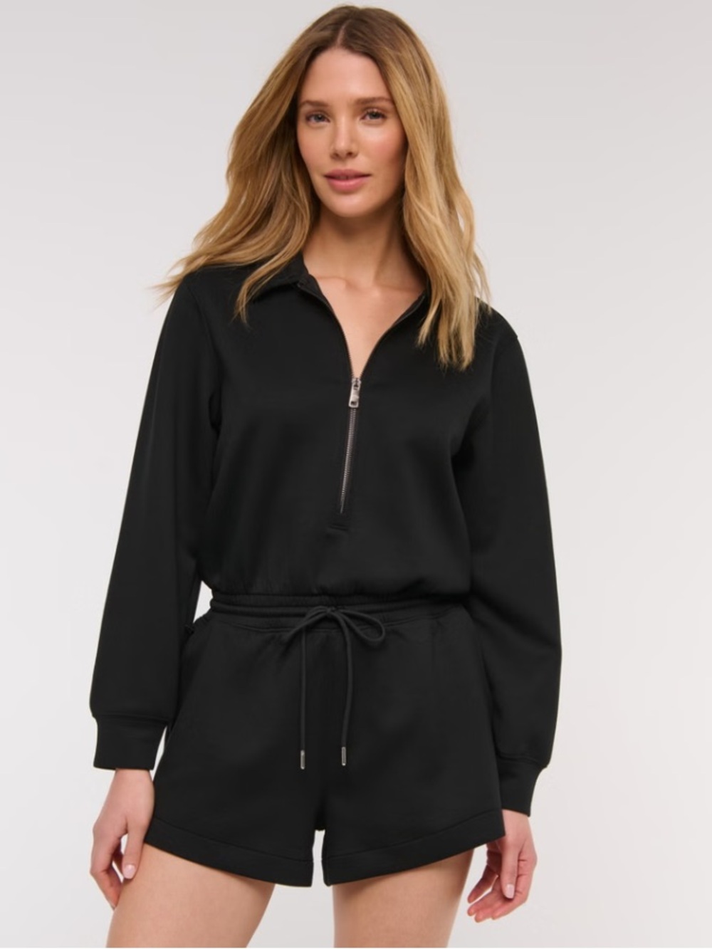 Abercrombie & Fitch YPB neokNIT Long-Sleeve Half-Zip Romper Sz L